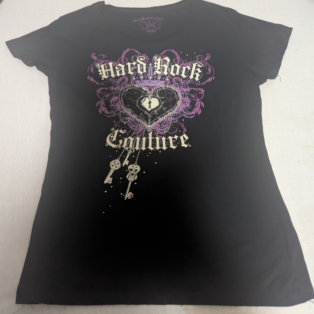 Hard Rock Cafe Couture San Francisco Keys To My Heart Tee Black Purple Large